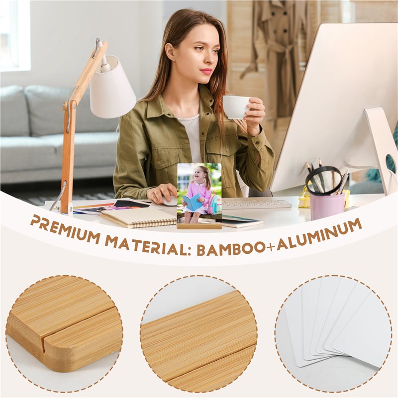 Bamboo Photo Frame - 必須アイテム6個セット昇華型フォトフレームブランク5×7インチ熱転写メタル写真フレーム木製ベース付きDIY写真プリント