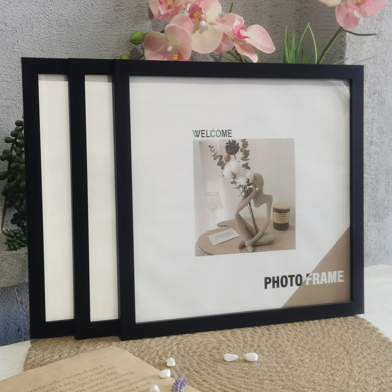 Bamboo Photo Frame - 3 個木製正方形フォトフレーム壁掛けやデスクトップの装飾 20 × 20 30