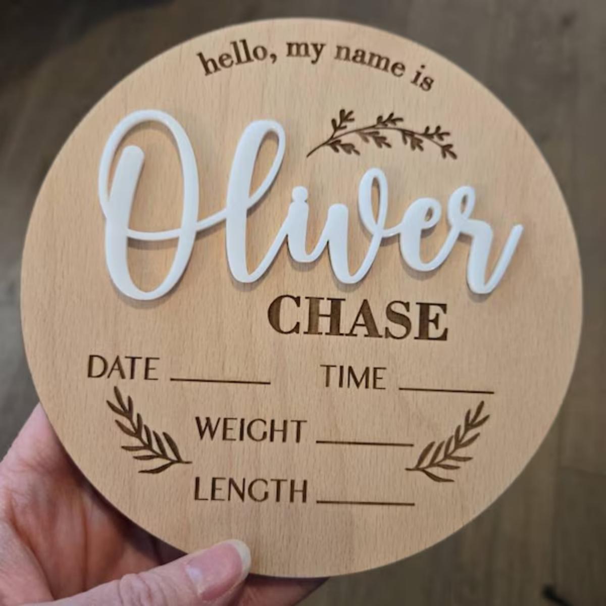 Home Decor Inspo - 1個入りカスタムベビーアナウンスメントサイン木製名札、ホームルームオフィス壁ドア装飾、DIYペイント可能、誕生日結婚祝いギフト
