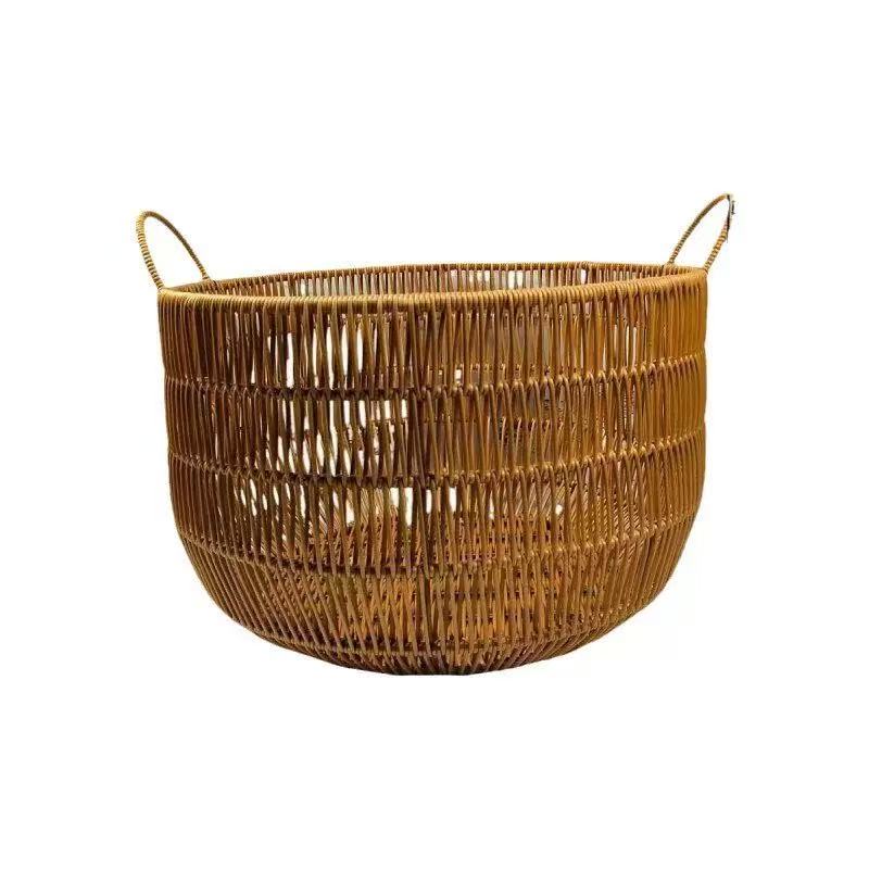 Rattan Plant Basket - 手作りの籐風織り収納バスケット | 二重ハンドル付きランドリーバスケット | リビングルーム/バスルーム用の多目的オーガナイザー