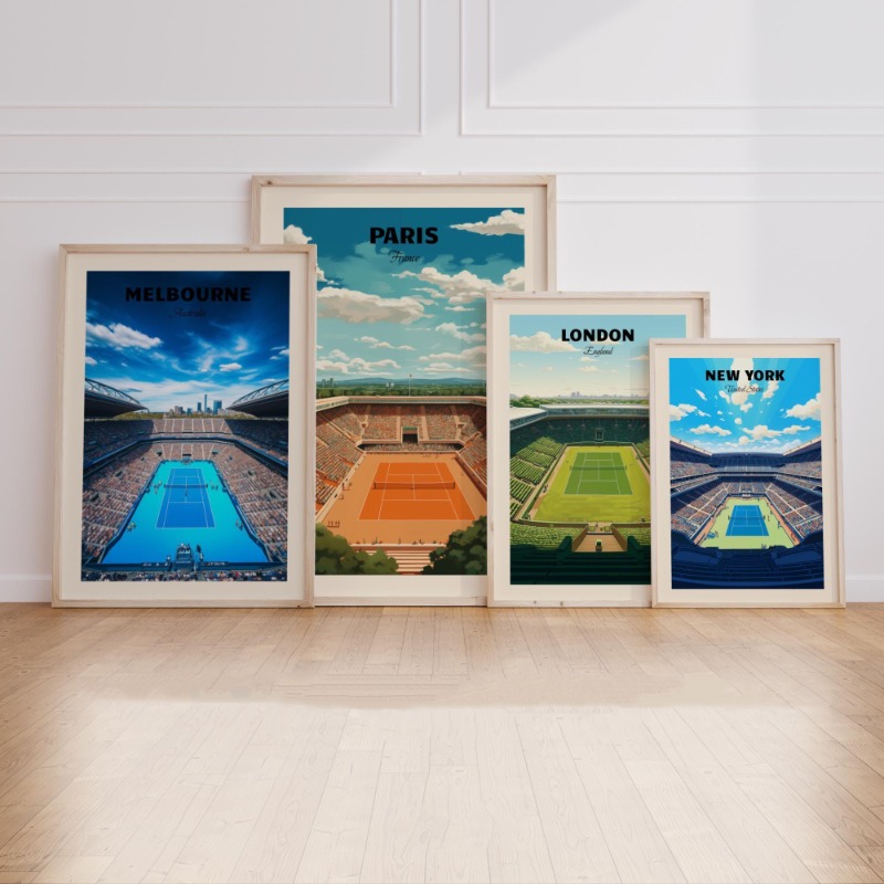 Home Decor Melbourne - テニスメジャーポスターロンドンニューヨークパリメルボルングランドスレイムシリーズグラスコートキャンバス絵画壁アートルーム家の装飾
