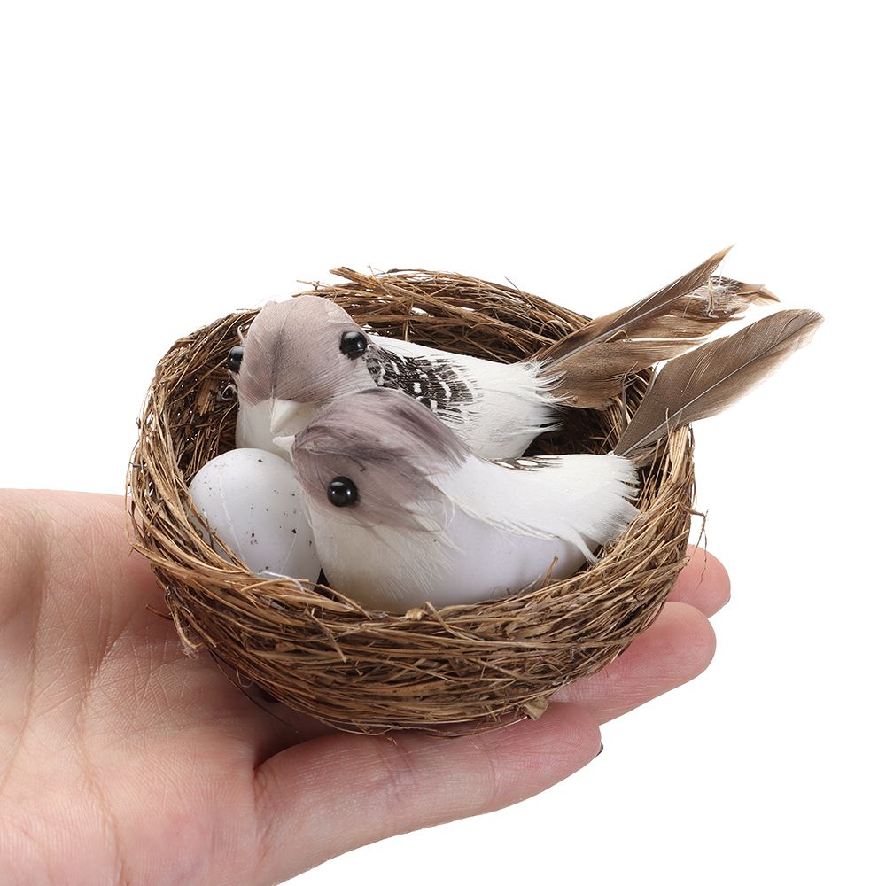 Home Decor Ikea - 1 セットシミュレーション鳥現実的な羽の鳥の巣鳥の卵人工クラフト鳥ガーデンパーティー芝生飾り家の装飾