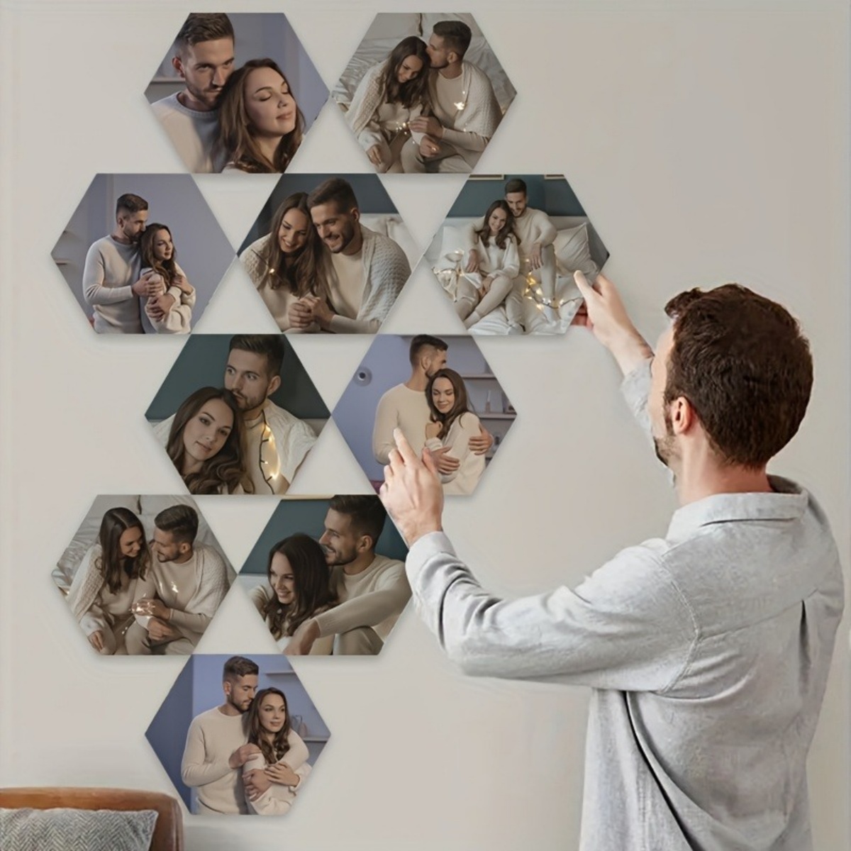 Home Decor Inspo - カスタムウォールデコレーション — モダンな六角形の写真プリント。 さまざまなサイズをご用意しており、家の装飾に最適です。