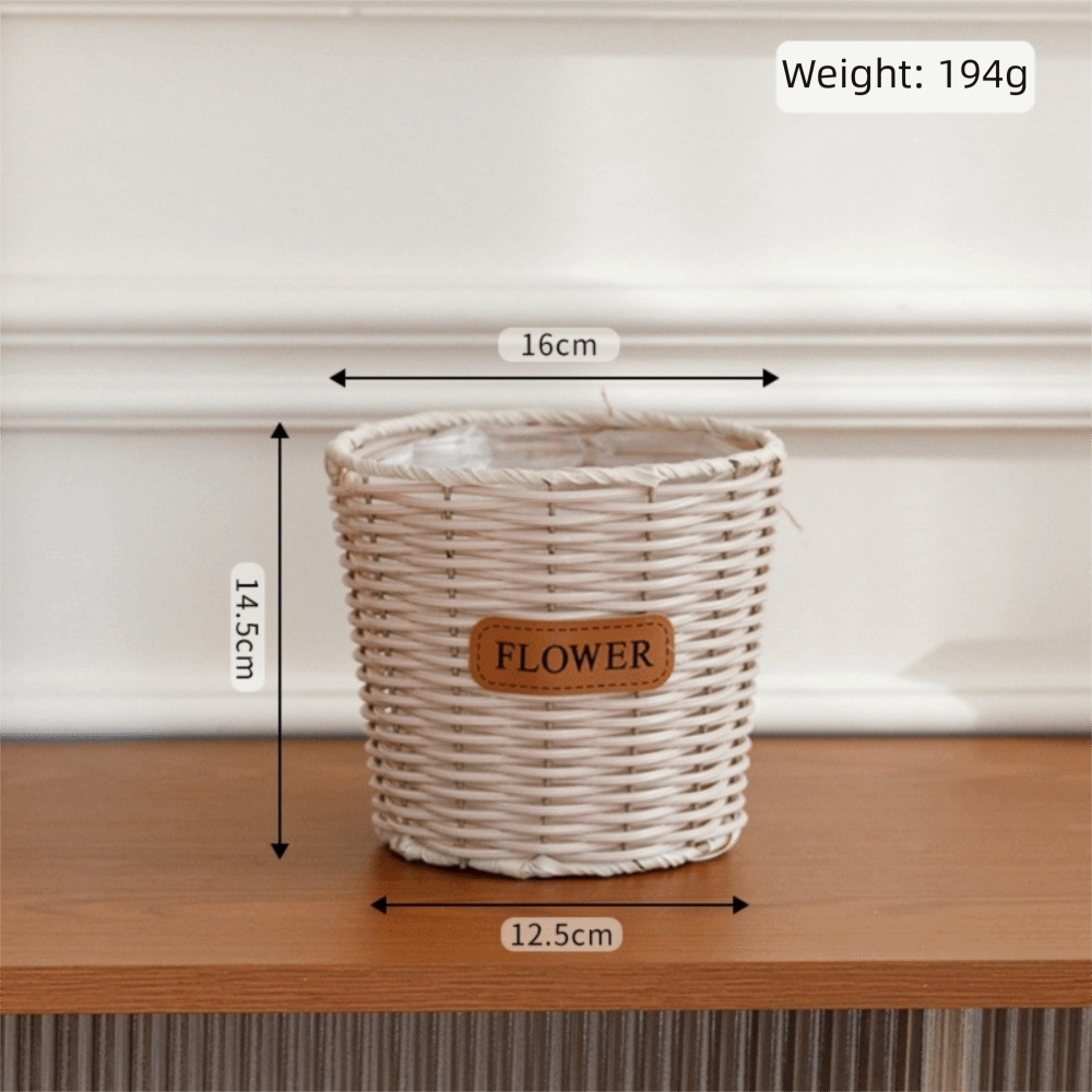 Rattan Plant Basket - 装飾用卓上模造ラタンバスケット プラスチック製編み込み植木鉢 ラタン製収納バスケット 室内収納
