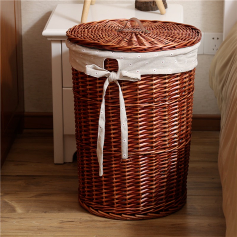 Rattan Plant Basket - ヴィンテージスタイル籐織汚れた衣類バスケット柳織ランドリーバスケット衣類おもちゃ収納バスケット蓋付き家庭用収納