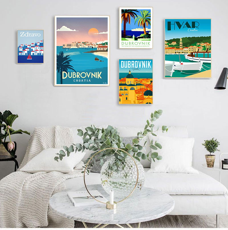 Home Decor Zagreb - クロカティザグリーブdubrovnikヴィンテージ旅行ポスターキャンバス絵画クラフトコーティングウォールステッカーホームデコレーションギフト