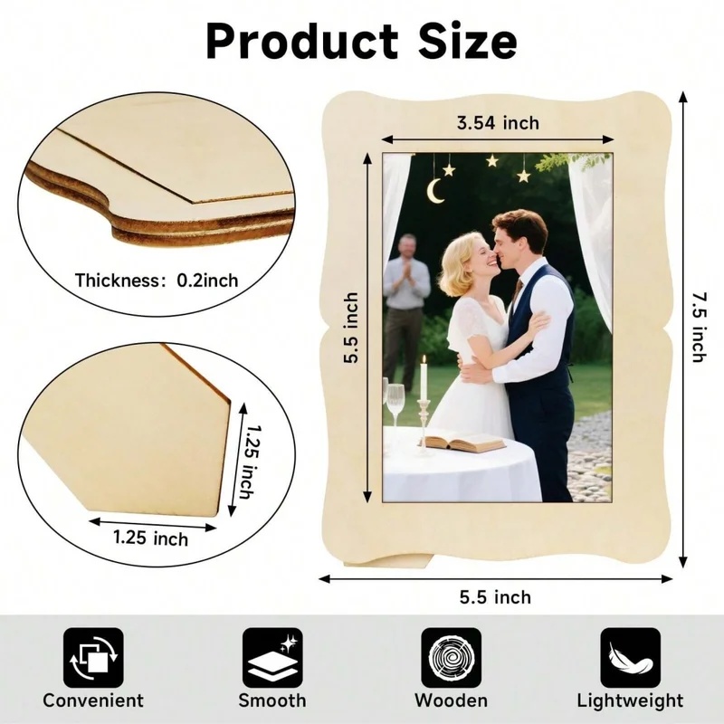 5 個未完成木製フレーム波状/長方形フォトホルダー DIY  - Bamboo Photo Frame のレビューと価格