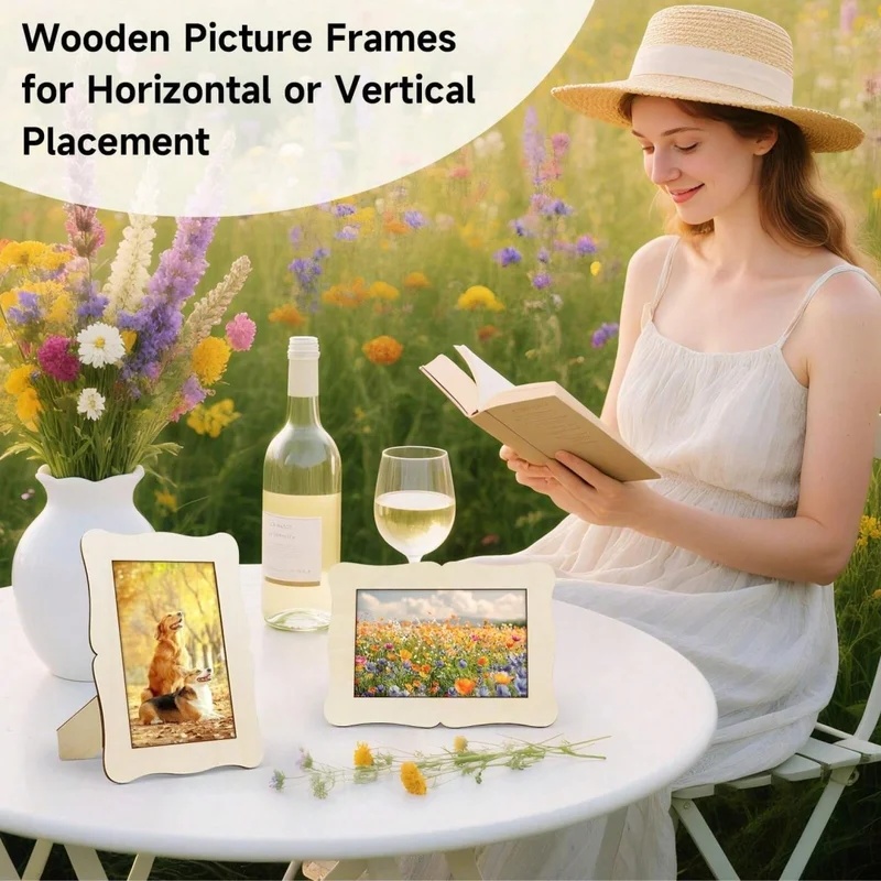 5 個未完成木製フレーム波状/長方形フォトホルダー DIY  - Bamboo Photo Frame のレビューと価格