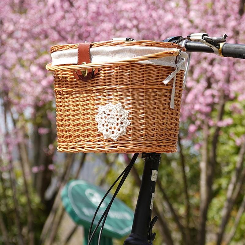 収納用ウィッカー自転車ハンドルバーバスケット、ライナー付きフ - Rattan Plant Basket のレビューと価格