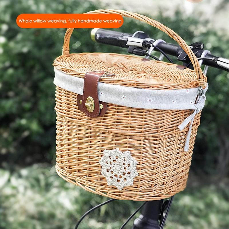 収納用ウィッカー自転車ハンドルバーバスケット、ライナー付きフ - Rattan Plant Basket のレビューと価格