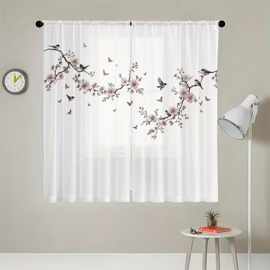 2枚組デジタルプリントシアーカーテン、花鳥蝶自然庭園春の窓用 - Home Decor Wall Panels のレビューと価格