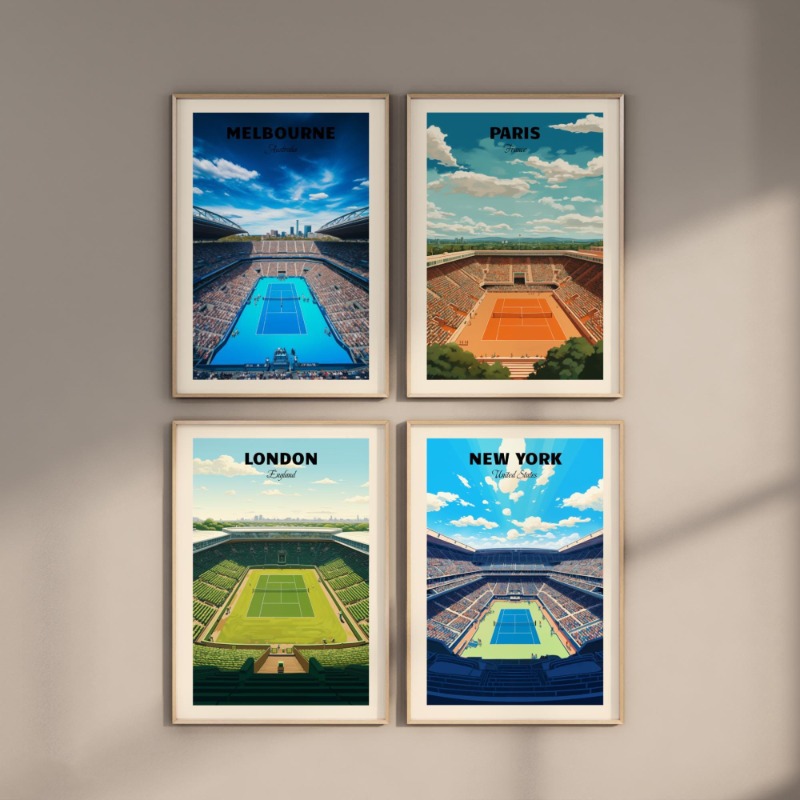 テニスメジャーポスターロンドンニューヨークパリメルボルングラ - Home Decor Melbourne のレビューと価格