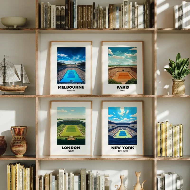 テニスメジャーポスターロンドンニューヨークパリメルボルングラ - Home Decor Melbourne のレビューと価格