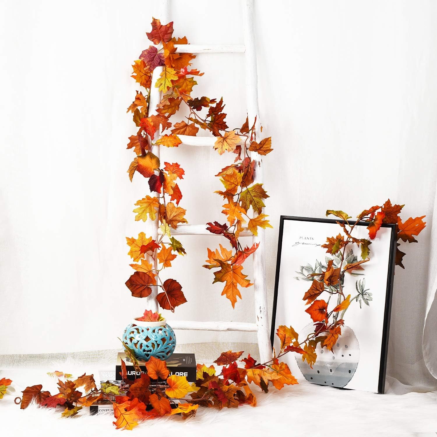 2M人工紅葉ガーランド、偽物の植物、秋の葉の飾り、家の装飾、 - Rattan Plant Basket のレビューと価格