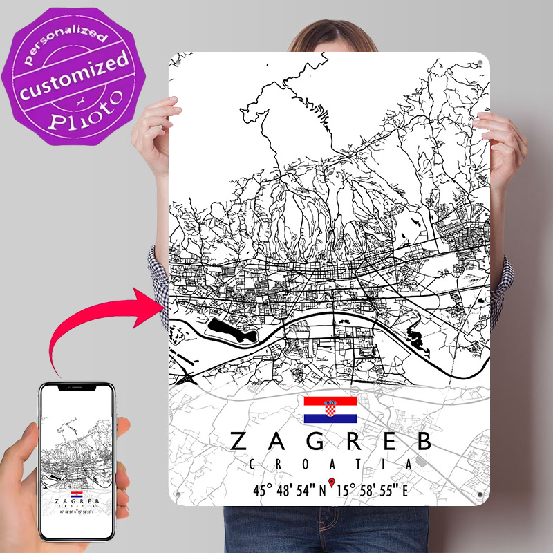 ザグレブ地図クロアチア3Dテクスチャメタルポスターカスタムウ - Home Decor Zagreb のレビューと価格