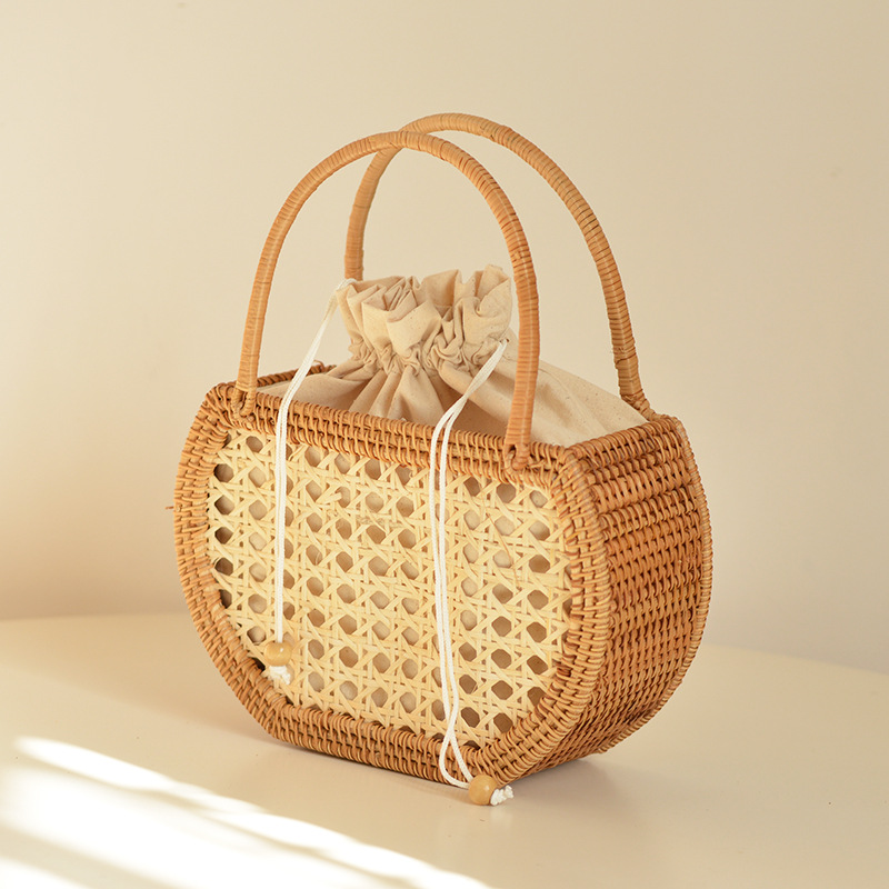 カジュアル中空籐バスケットバッグ籐織女性ハンドバッグ手作り夏 - Rattan Plant Basket のレビューと価格
