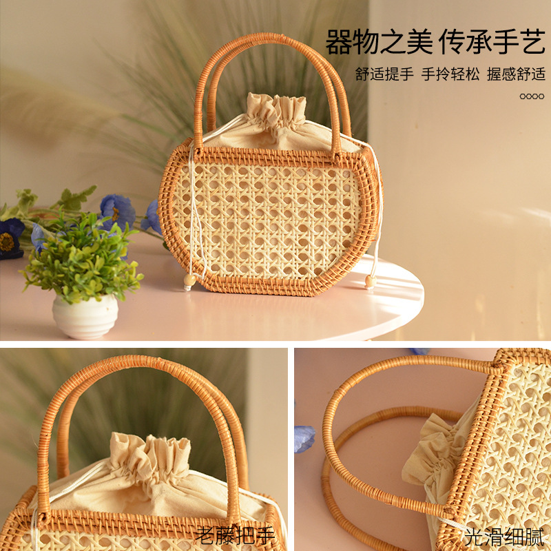 カジュアル中空籐バスケットバッグ籐織女性ハンドバッグ手作り夏 - Rattan Plant Basket のレビューと価格