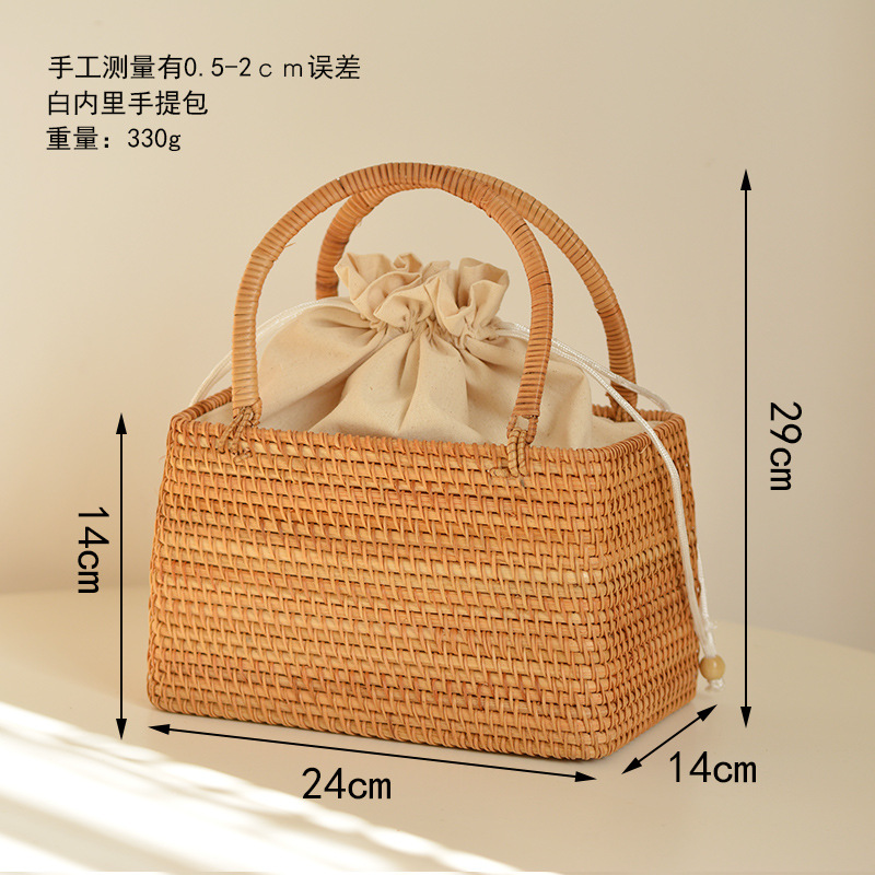 カジュアル中空籐バスケットバッグ籐織女性ハンドバッグ手作り夏 - Rattan Plant Basket のレビューと価格