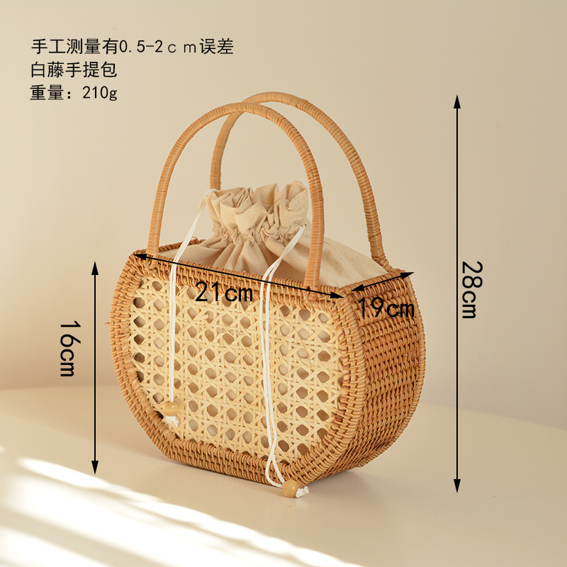 カジュアル中空籐バスケットバッグ籐織女性ハンドバッグ手作り夏 - Rattan Plant Basket のレビューと価格