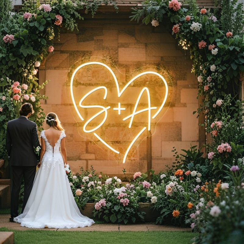 カスタムイニシャルハートLEDネオンサイン、結婚式パーティー - Home Decor Inspo のレビューと価格