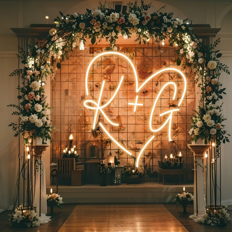 カスタムイニシャルハートLEDネオンサイン、結婚式パーティー - Home Decor Inspo のレビューと価格