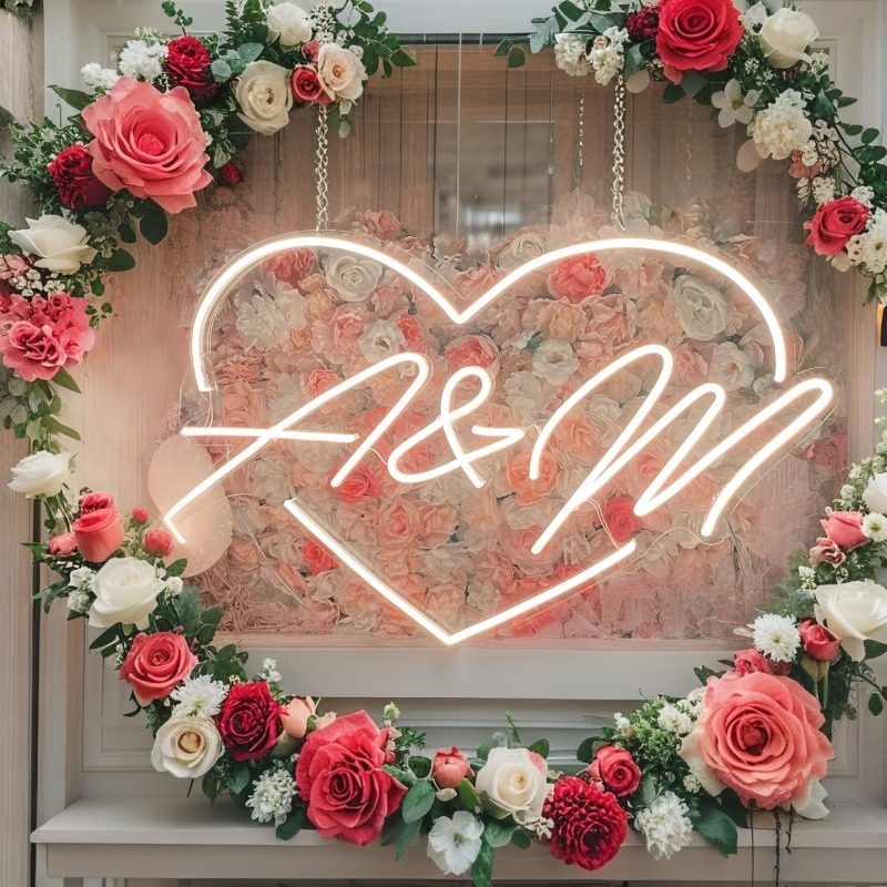 カスタムイニシャルハートLEDネオンサイン、結婚式パーティー - Home Decor Inspo のレビューと価格
