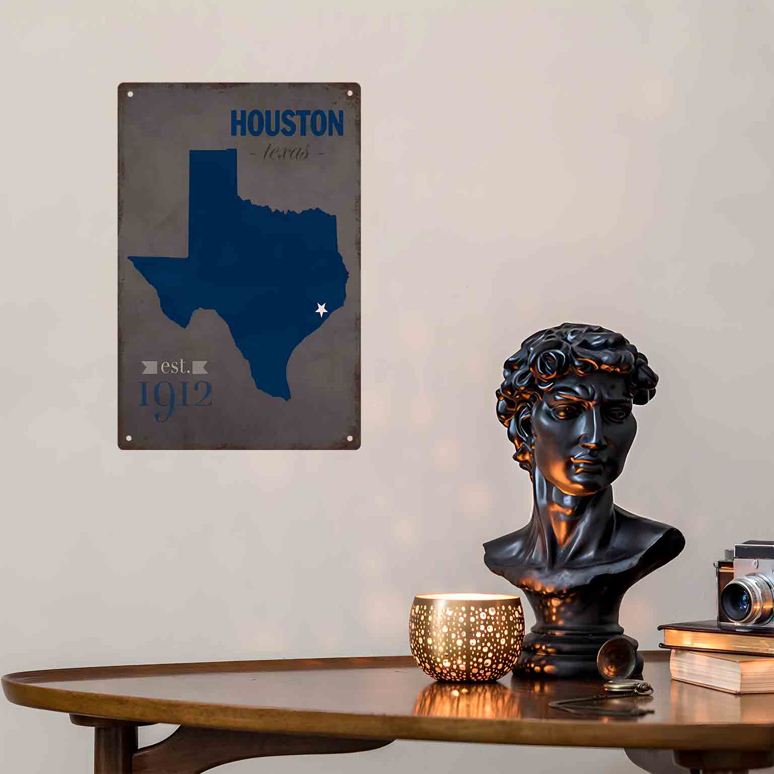 2Dフラット1ピース ヒューストン テキサス ブルーマップ  - Home Decor Houston のレビューと価格