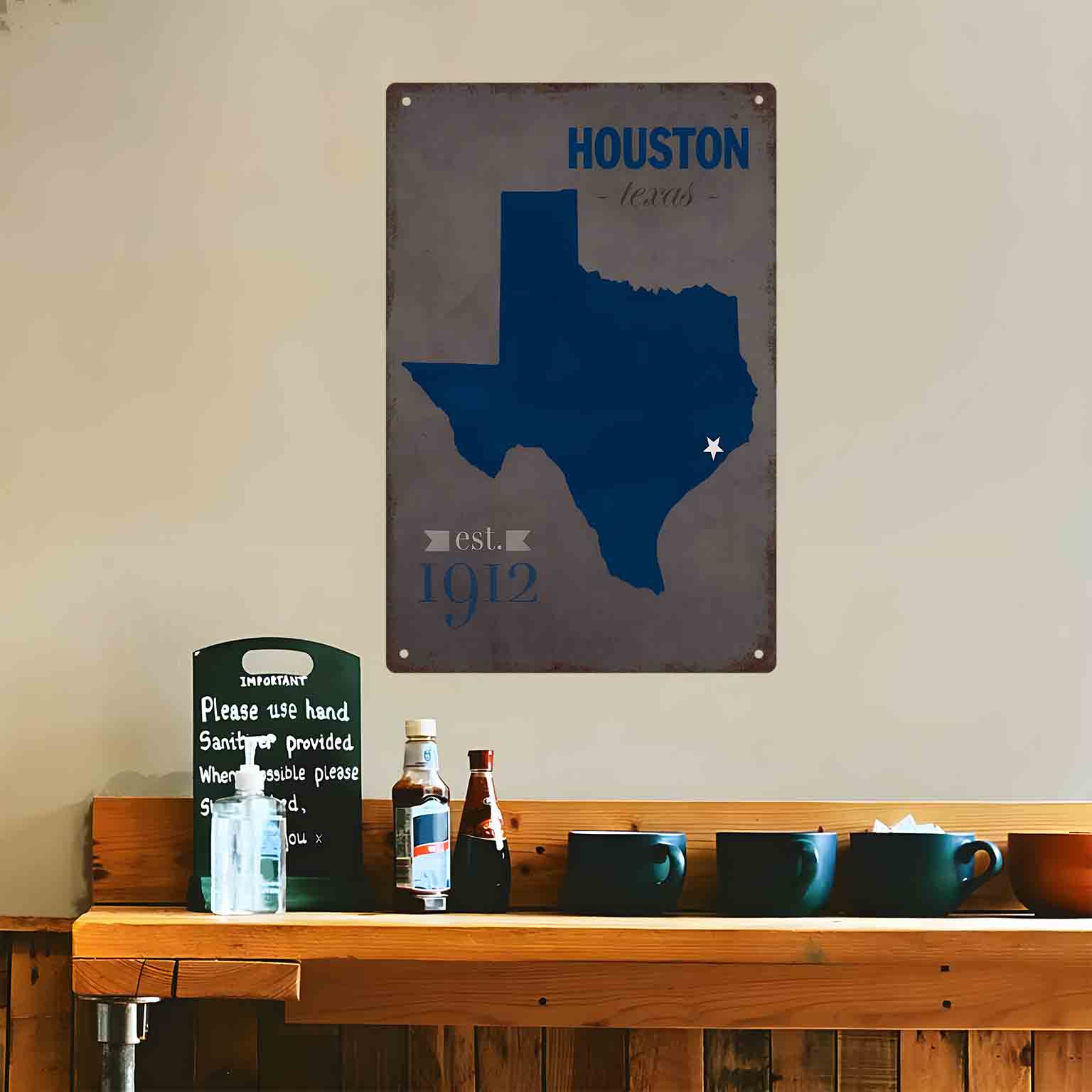 2Dフラット1ピース ヒューストン テキサス ブルーマップ  - Home Decor Houston のレビューと価格