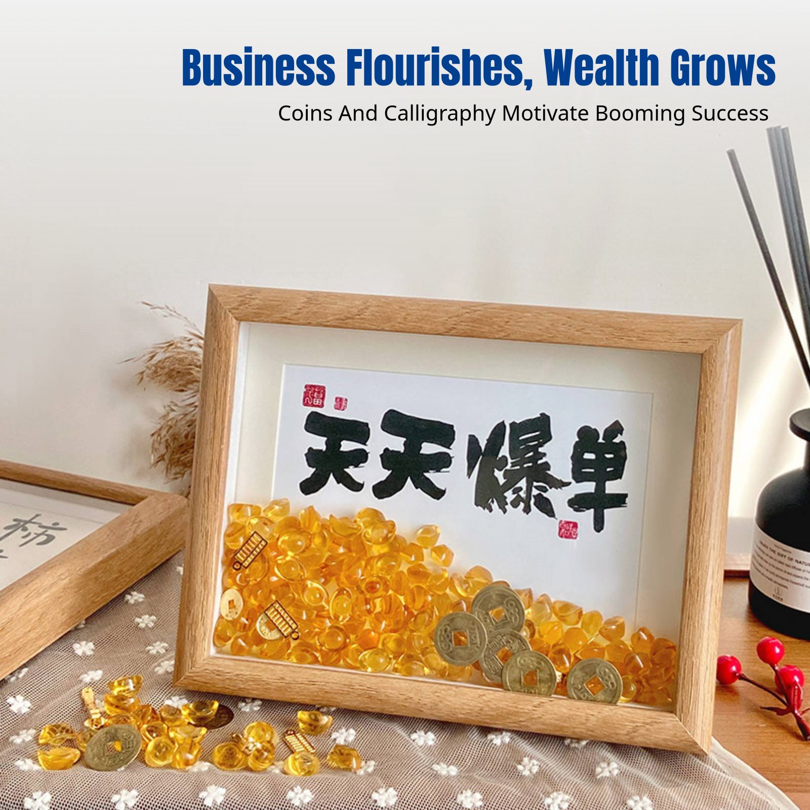 縁起の良い祝福フレーム、現代書道絵画、デスクトップ装飾、長方 - Home Decor Mirror のレビューと価格