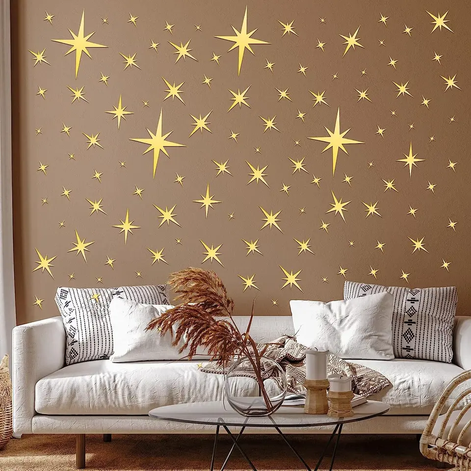 3D星型アクリルミラーデカールセット（壁用、防水、自己粘着、 - Home Decor Mirror のレビューと価格