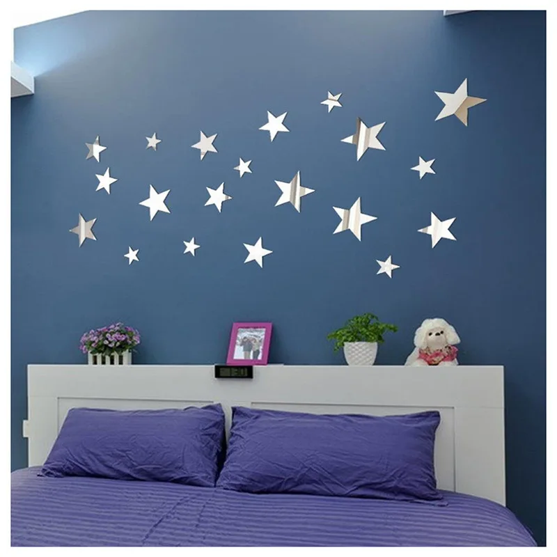 3D星型アクリルミラーデカールセット（壁用、防水、自己粘着、 - Home Decor Mirror のレビューと価格
