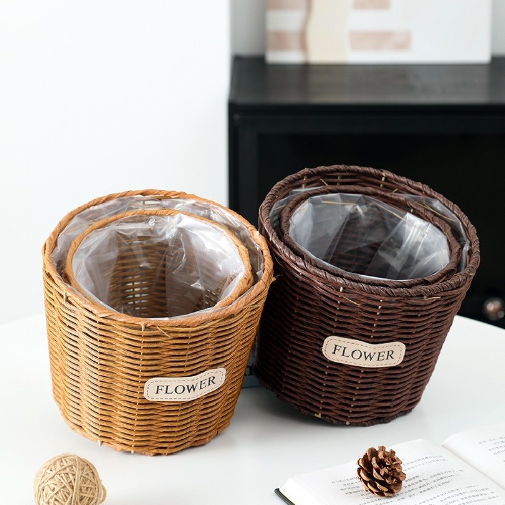 装飾用卓上模造ラタンバスケット プラスチック製編み込み植木鉢 - Rattan Plant Basket のレビューと価格