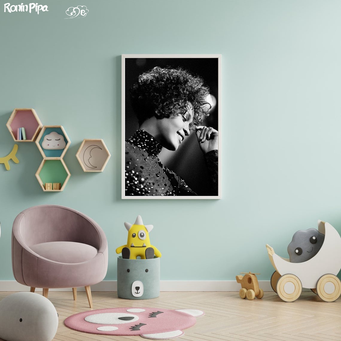 ホワイトニーシルエットミュージックポスターアートプリントキャ - Home Decor Houston のレビューと価格