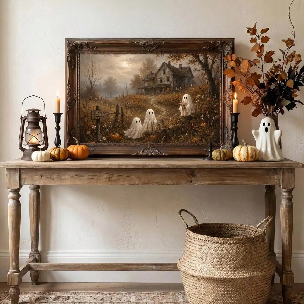 フレーム付きハロウィンキャンバスウォールアート ヴィンテージ - Home Decor Mirror のレビューと価格