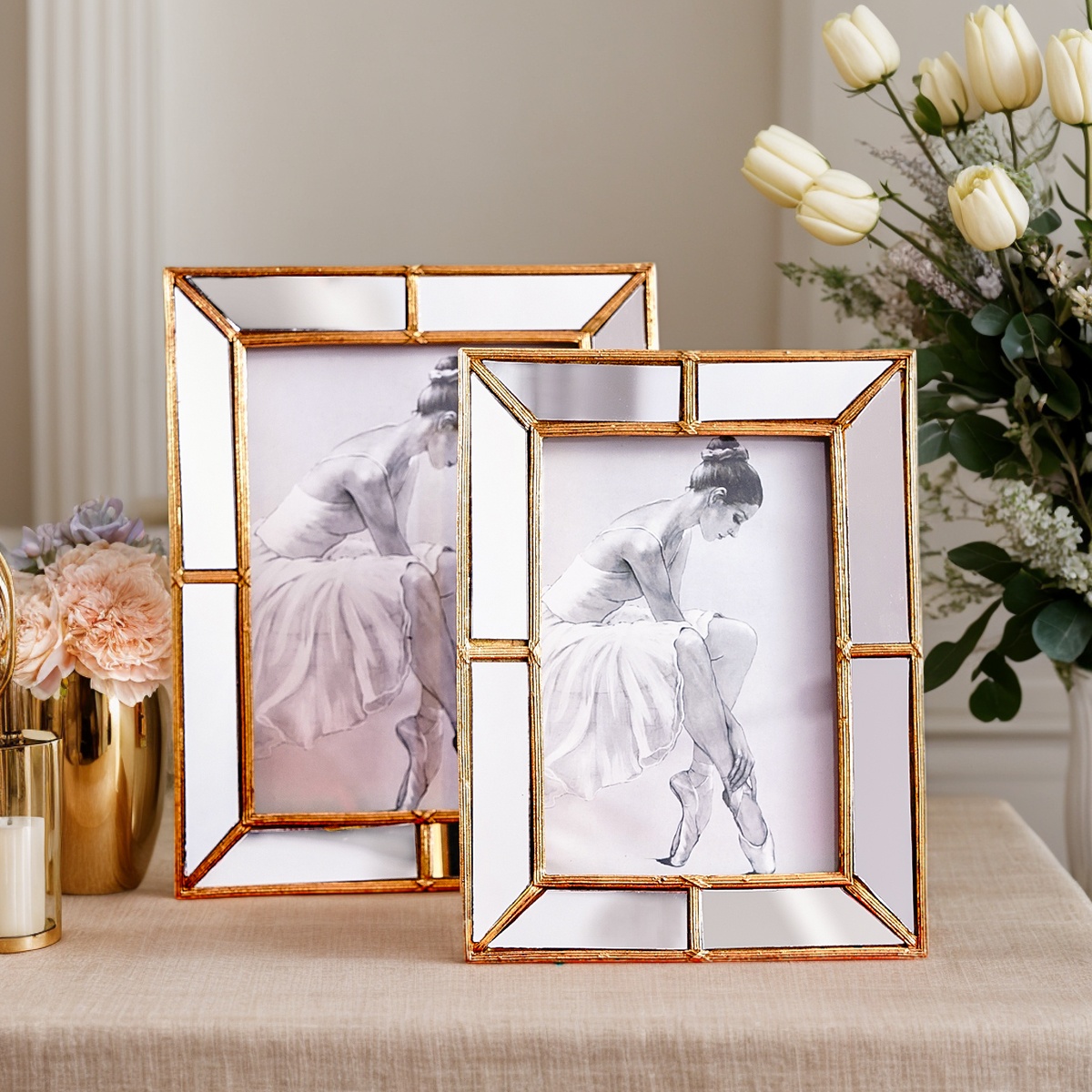 1個入り、シンプルな金色の樹脂素材のフレームと鏡面ガラスの象 - Bamboo Photo Frame のレビューと価格