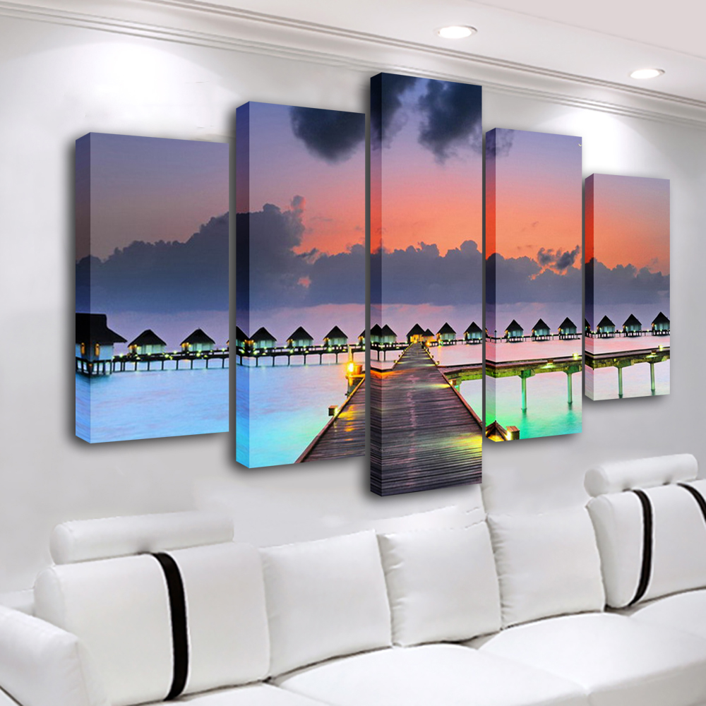 ウォールアート夕焼け絵画5枚組アートフレームキャンバスプリン - Home Decor Wall Panels のレビューと価格