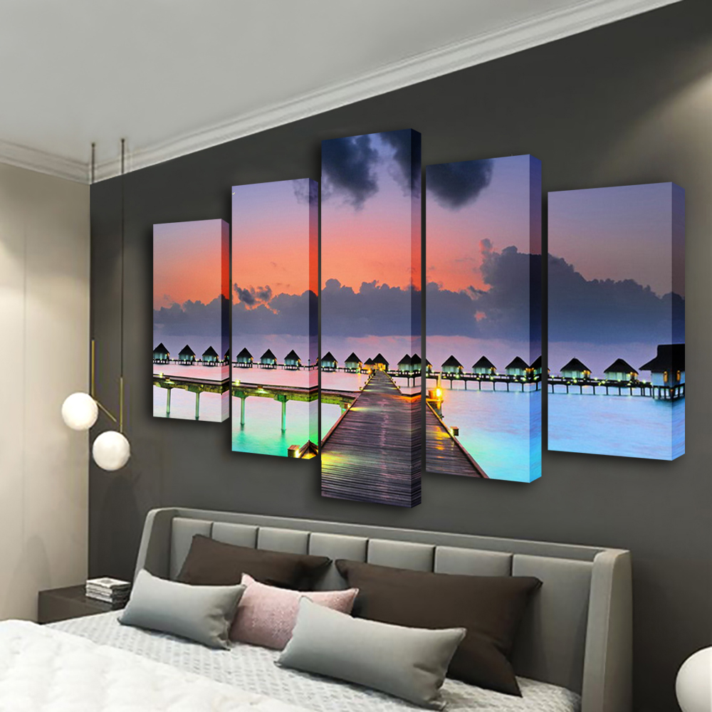 ウォールアート夕焼け絵画5枚組アートフレームキャンバスプリン - Home Decor Wall Panels のレビューと価格